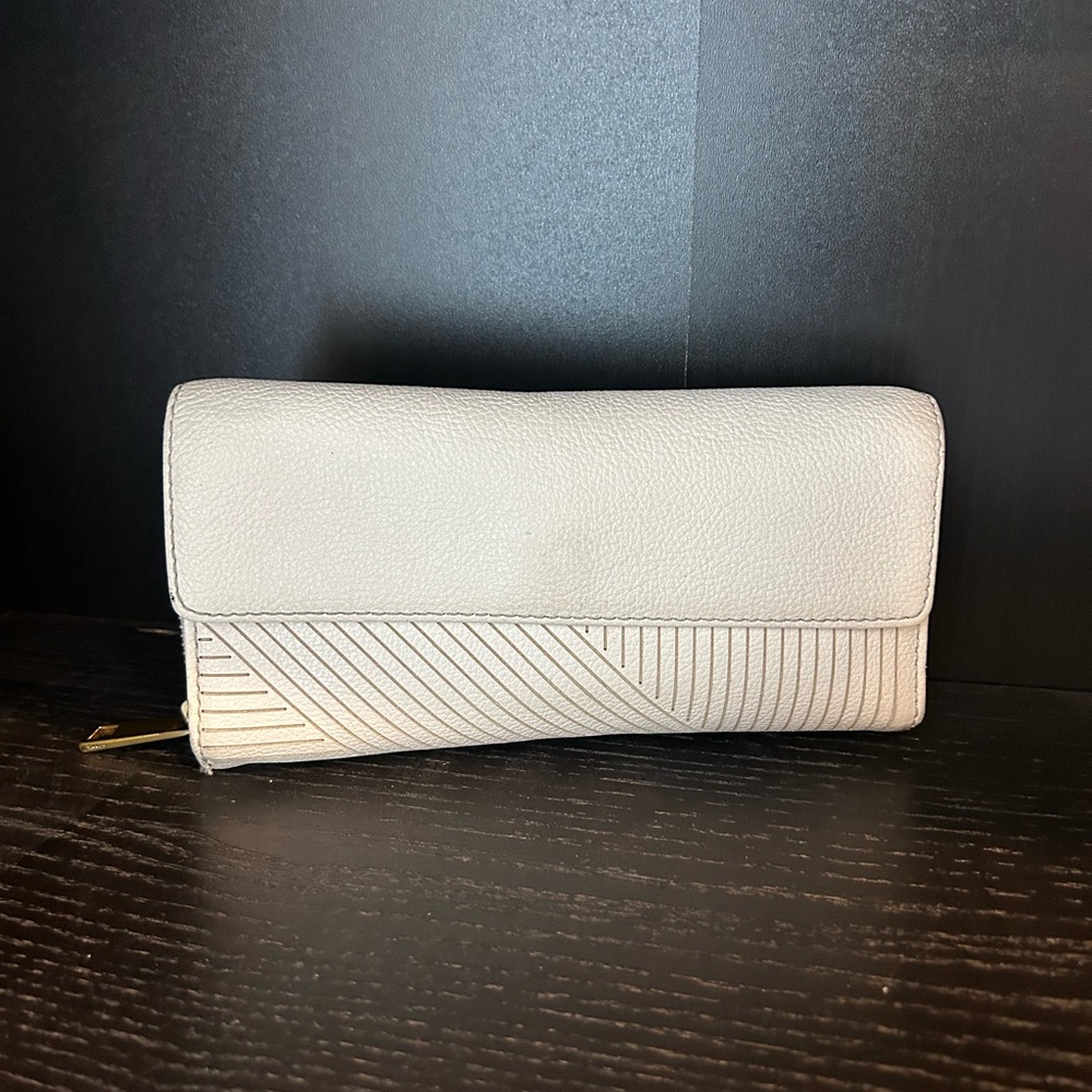 Leather Wallet Clutch with Gold Accents